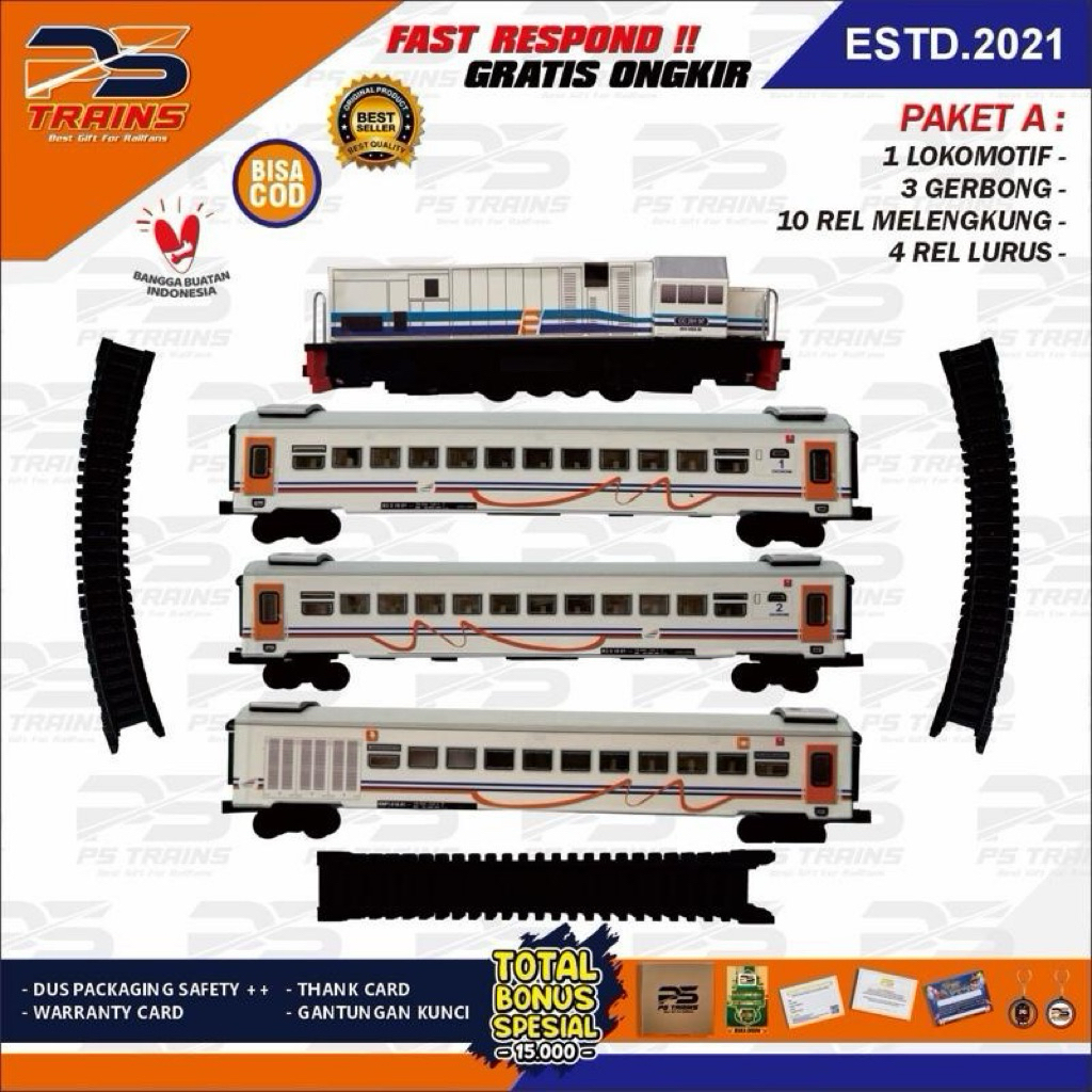 [ MESIN EKSKLUSIF ] Mainan Kereta Api Replika CC201 Ocan Blue Rangkaian Kereta Ekonomi Kemenhub Hand