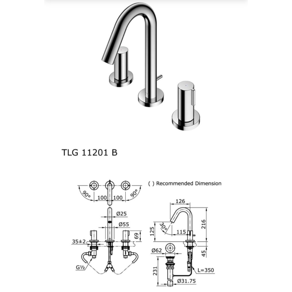 TOTO TLG 11201 B Kran Wastafel 2 Pegangan (3 Lubang)
