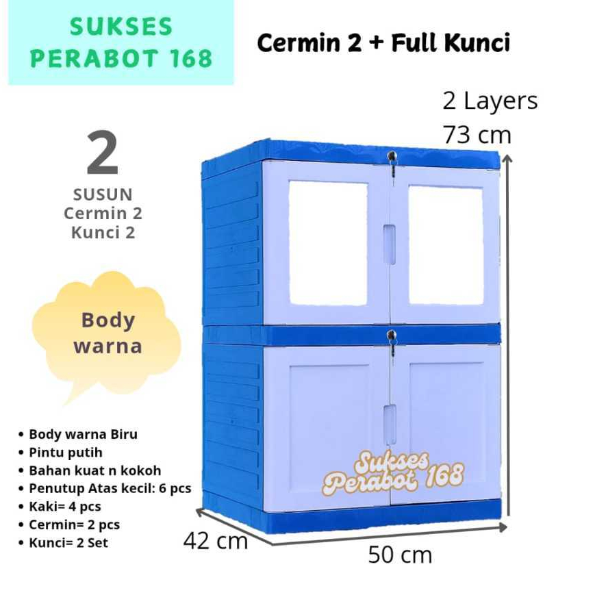 Lemari Pakaian Susun Oscar / Lemari Plastik Oscar 2 Kaca + 2 Kunci - Lemari Susun 2