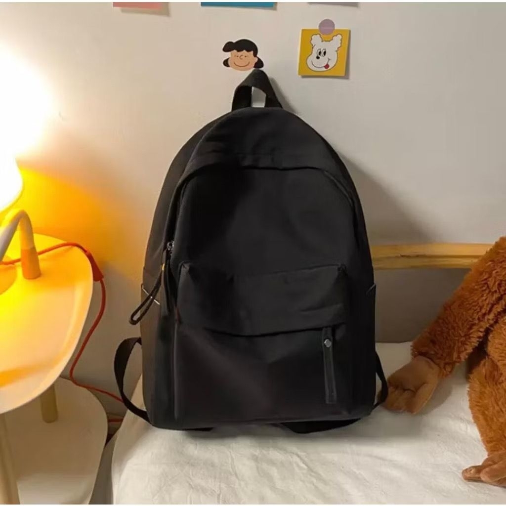 Faqathid Tas Ransel Pria Polos Warna Hitam Murah - Backpack Sekolah Laki Laki