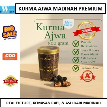 Kurma Ajwa Azwa 330gr 500gr 1Kg Kemasan Kaleng Duha Dates Kurma Nabi Asli Madinah Empuk Exclusive