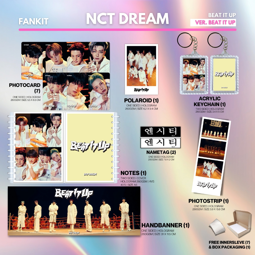 HOLOGRAM FANKIT NCT DREAM BEAT IT UP 14 ITEM KPOP UNOFFICIAL MARK RENJUN JAEMIN CHENLE JISUNG CHENLE
