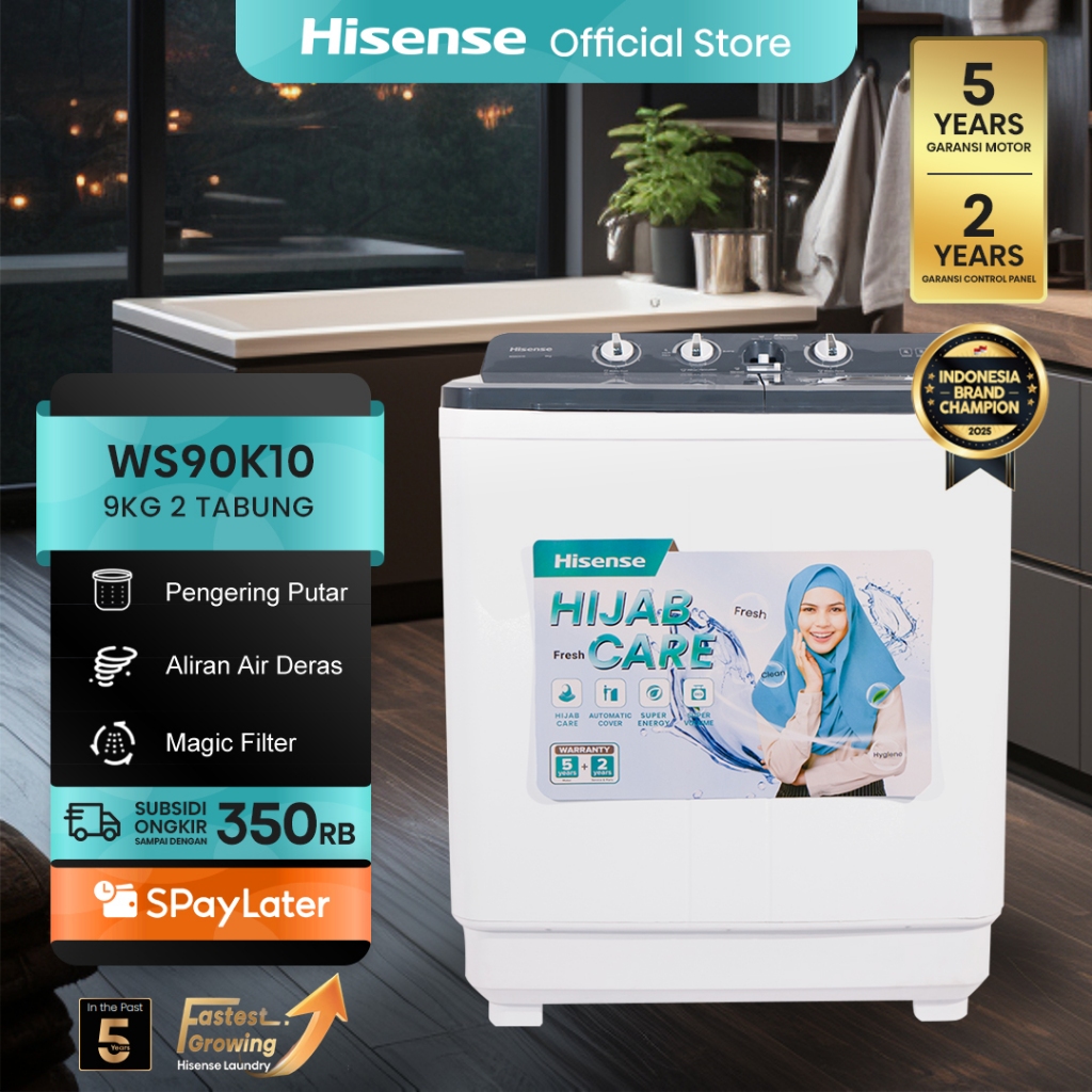 Hisense Mesin Cuci WS90K10 Top Loading Twintube Kapasitas 9KG 2 Tabung Bukaan Atas Air Tub Spin Dryi