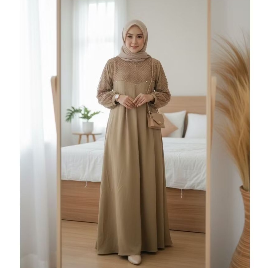 Liliarda Gamis Toyobo kombinasi brokat  dress wanita Gamis bahan toyobo kombinasi brokat dress wanit