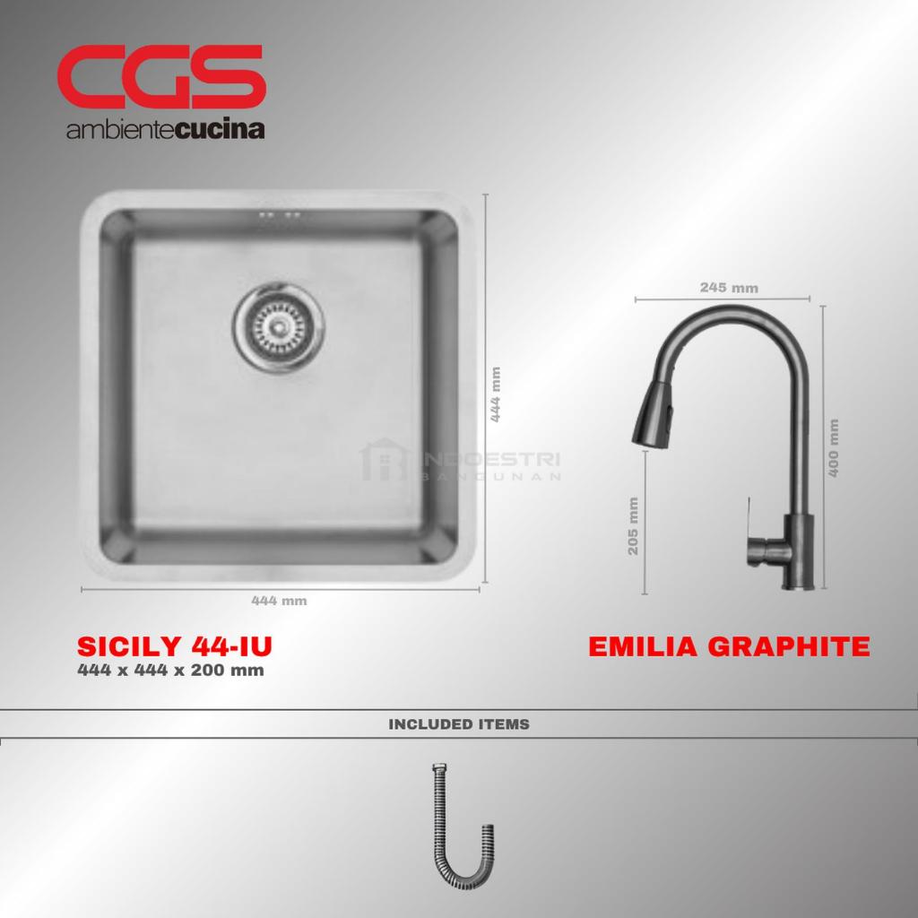 Kitchen Sink CGS SICILY 44-IU + Mixer Tap Pull Out EMILIA GRAPHITE (Stainless Steel 304)