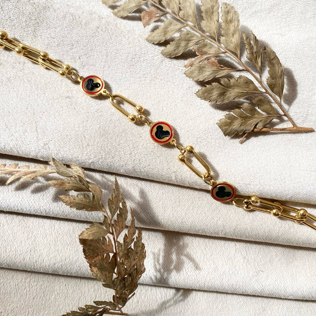 Gelang rantai cewek remaja dewasa model minimouse bulat tembaga lapis emas