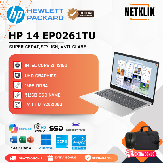 Laptop HP 14 Intel Core i3 1315U 16GB 512GB SSD Windows 11 FHD Copilot