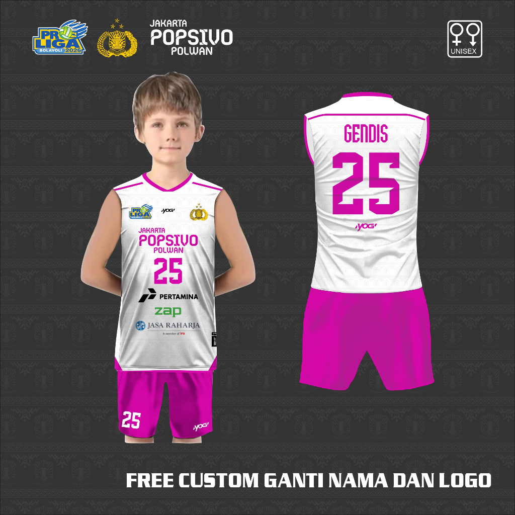 Jersey voli anak kaos Bhayangkara popsivo polwan baju olah raga singlet free custom