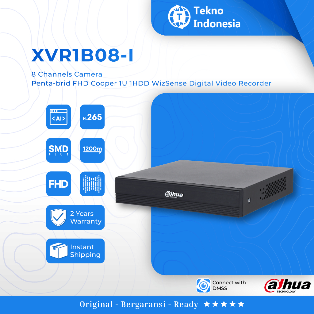 UPGRADE DAHUA DVR CCTV 8CH 2MP COOPER XVR1A08 8 CHANNEL 2MP 1080N H.264 Video Compression CCTV XVR1B