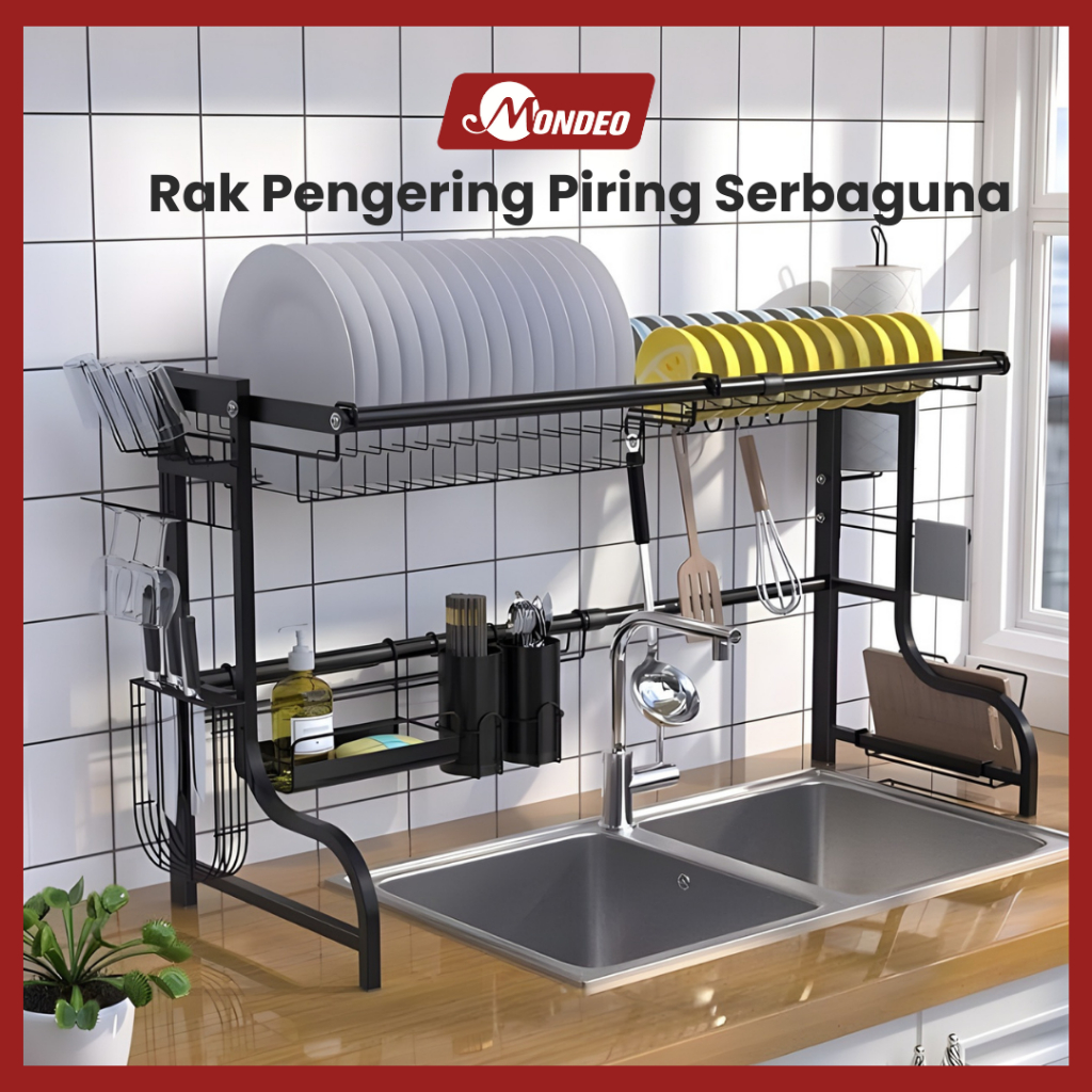 Mondeo Rak Pengering Piring 2 Tingkat di Atas Wastafel Rak Piring Minimalis Dapur Rak Cuci Piring Be