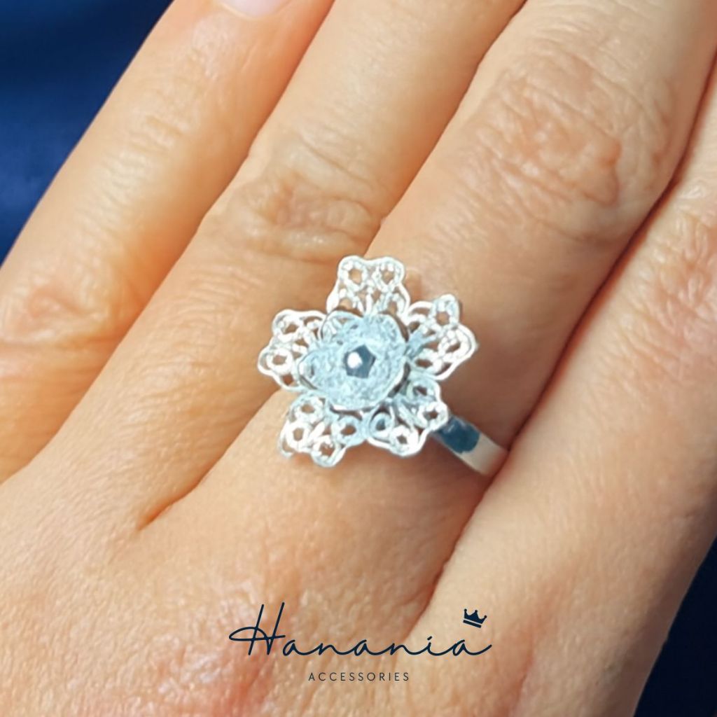 Hanania - Jewelry Cincin Silver / Perak, H056 Cincin Motif Bunga, Filigree, Cincin bisa dipakai pria