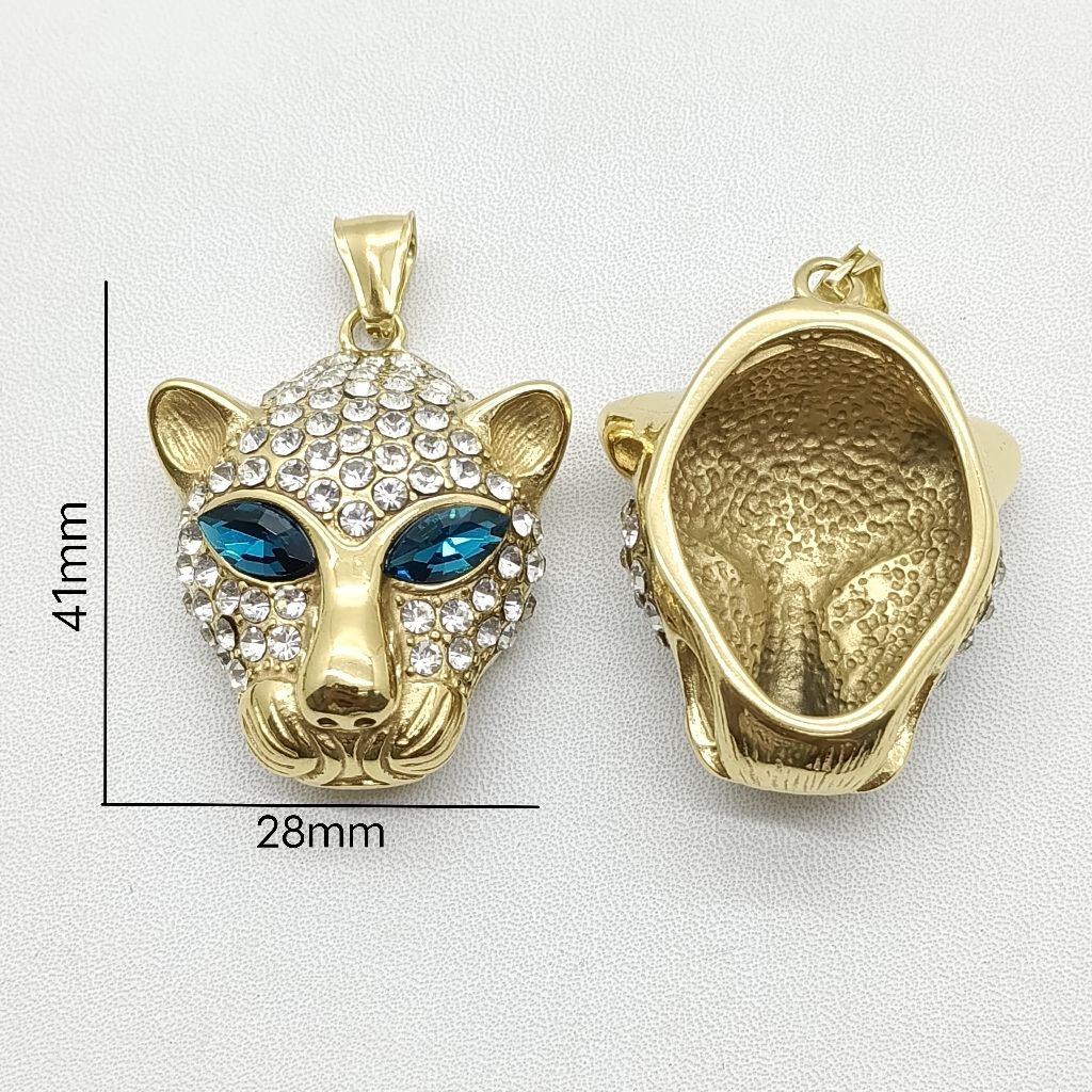 Rosario/bandul kalung kepala macan tutul Stainless steel 304 (1pcs)