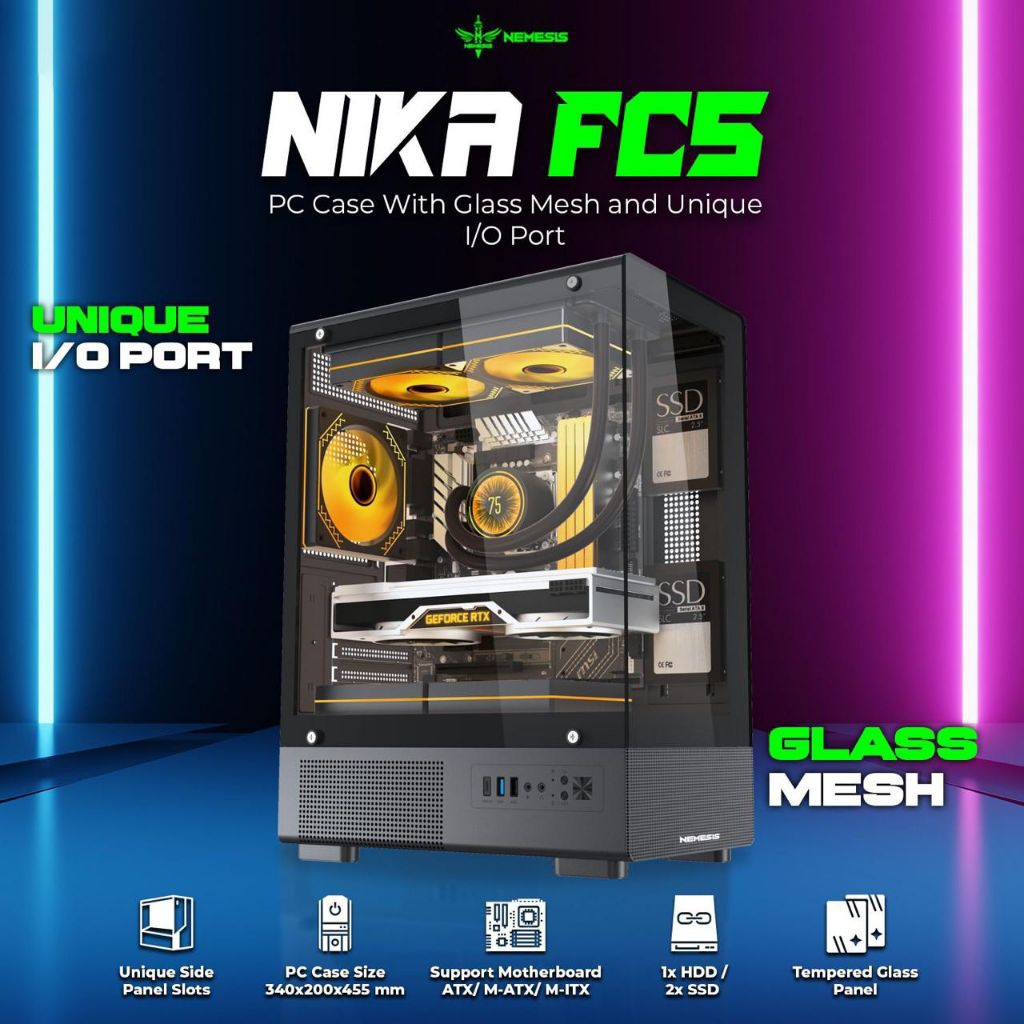 NYK NEMESIS PC CASE GAMING NIKA FC5 | BLACK | ATX TANPA FAN  NYK