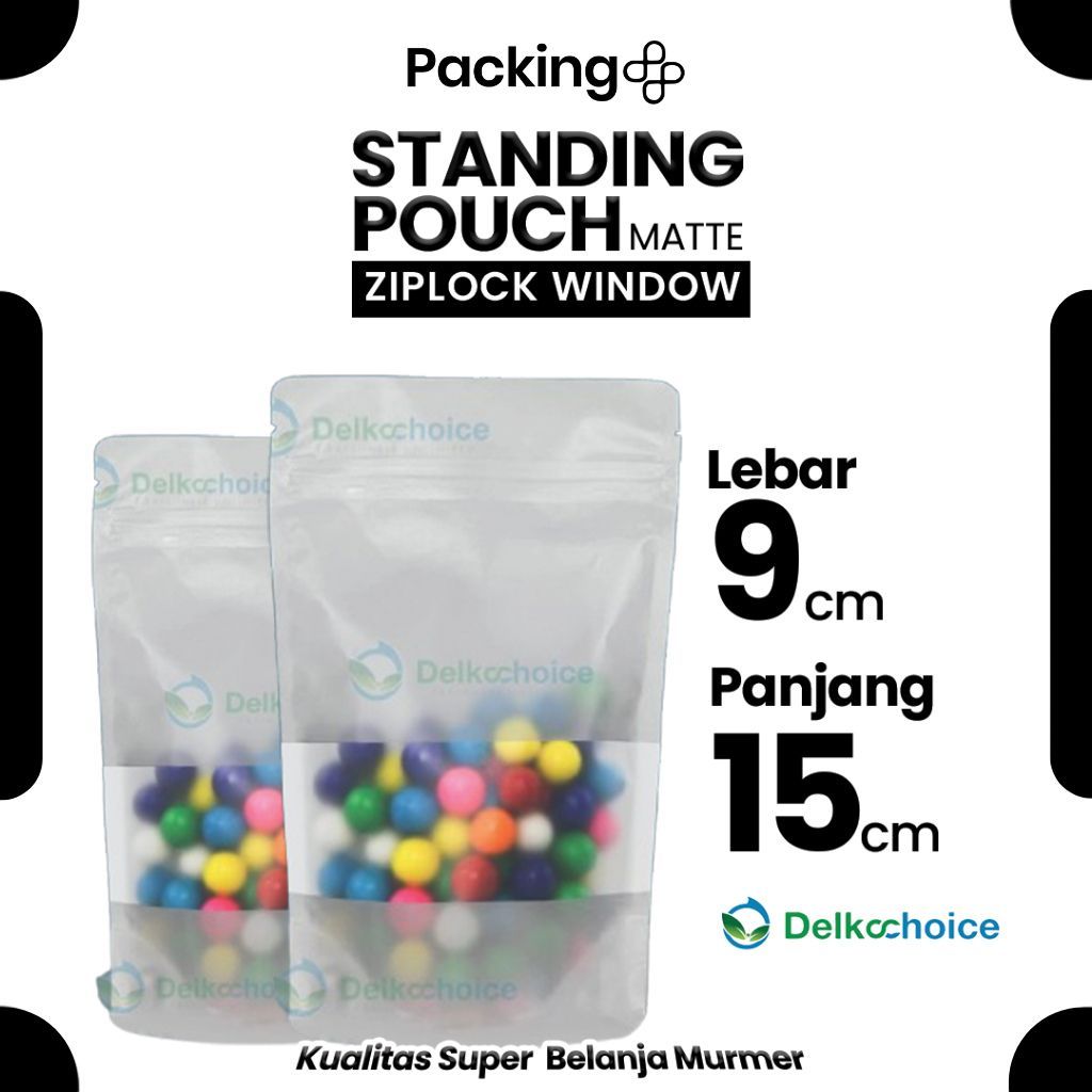 Kemasan Standing Pouch Matte Doff 9 cm x 15 cm PUTIH (WHITE) Window Ziplock Plastik Klip Harga Murah