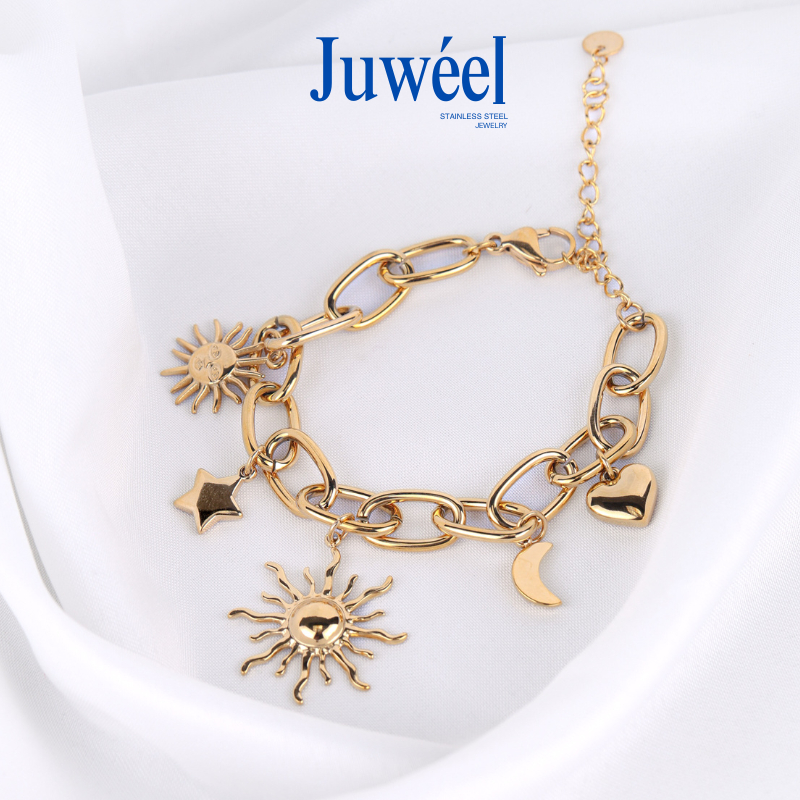 Juweél Bold Celestial Charm Stainless Steel Chunky Oval Link Chain Bracelet