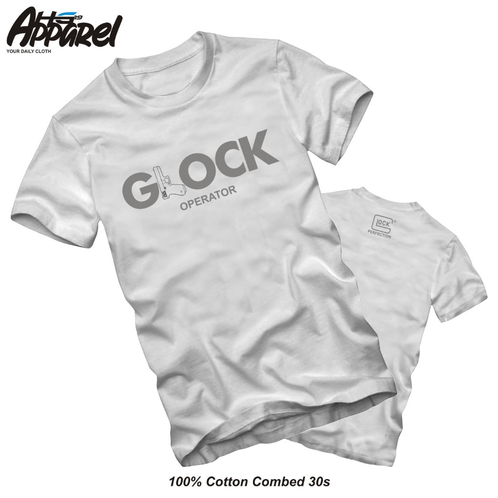 Kaos GLOCK Operator warna putih katun combed 30s Premium