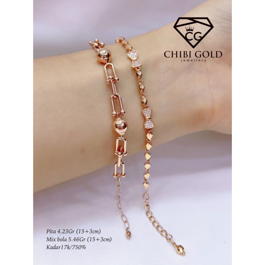 CHIBI GOLD JAWELLERY - Gelang pita mata emas 750 kadar 17k - chibigold