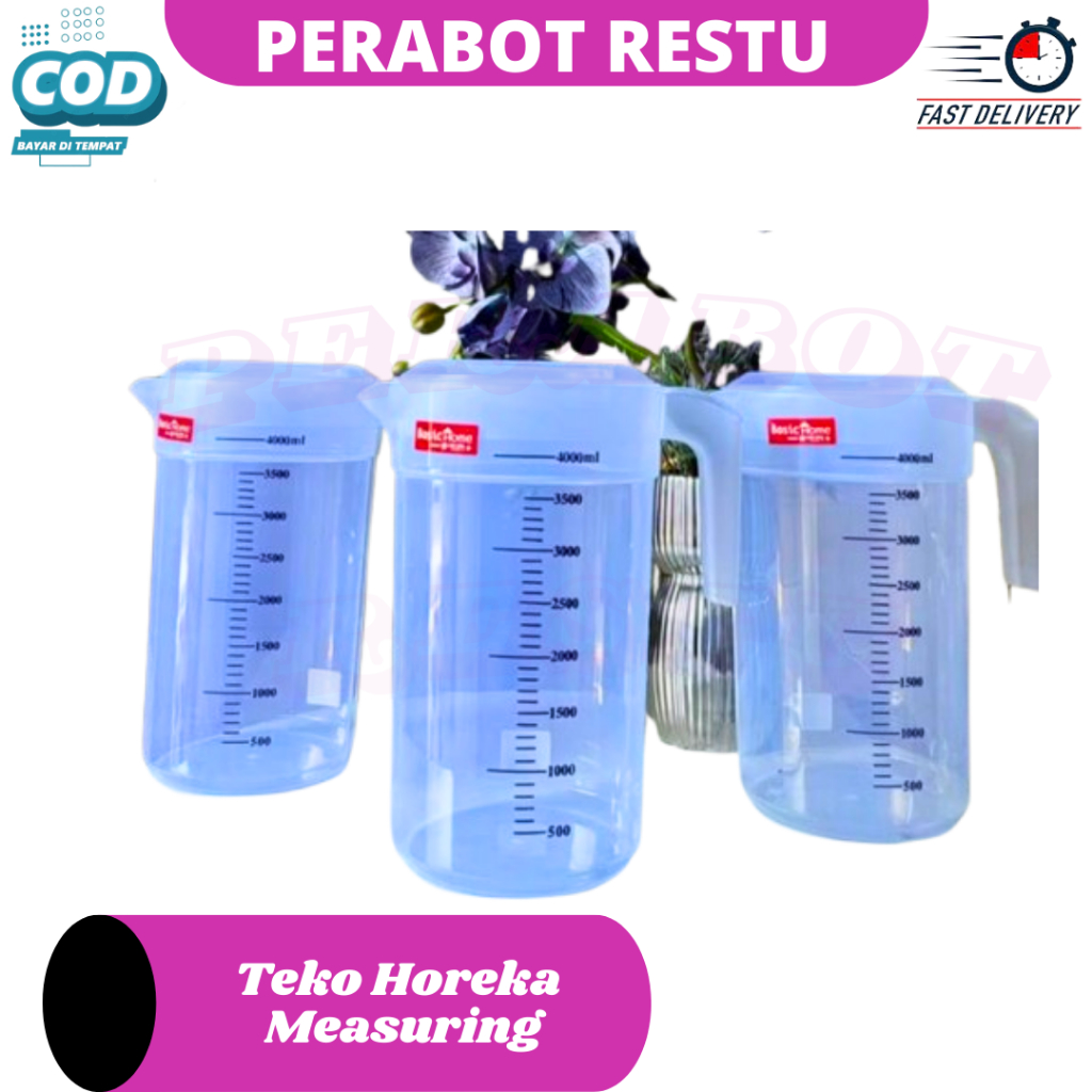 Teko Takar Plastik Eskan Horeka Jumbo 4 liter ,2 liter dan 1,5  Liter Teko Bening Dan Tutup Basichom
