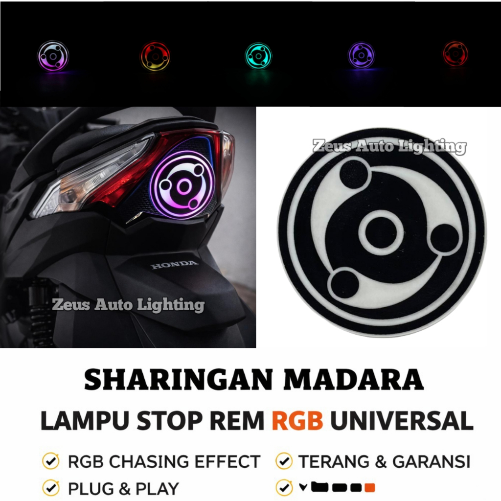 Lampu Stop Rem Belakang RGB Universal Sharingan Madara CR7 – Plug & Play Terang  Soket Bayonet 2Kaki
