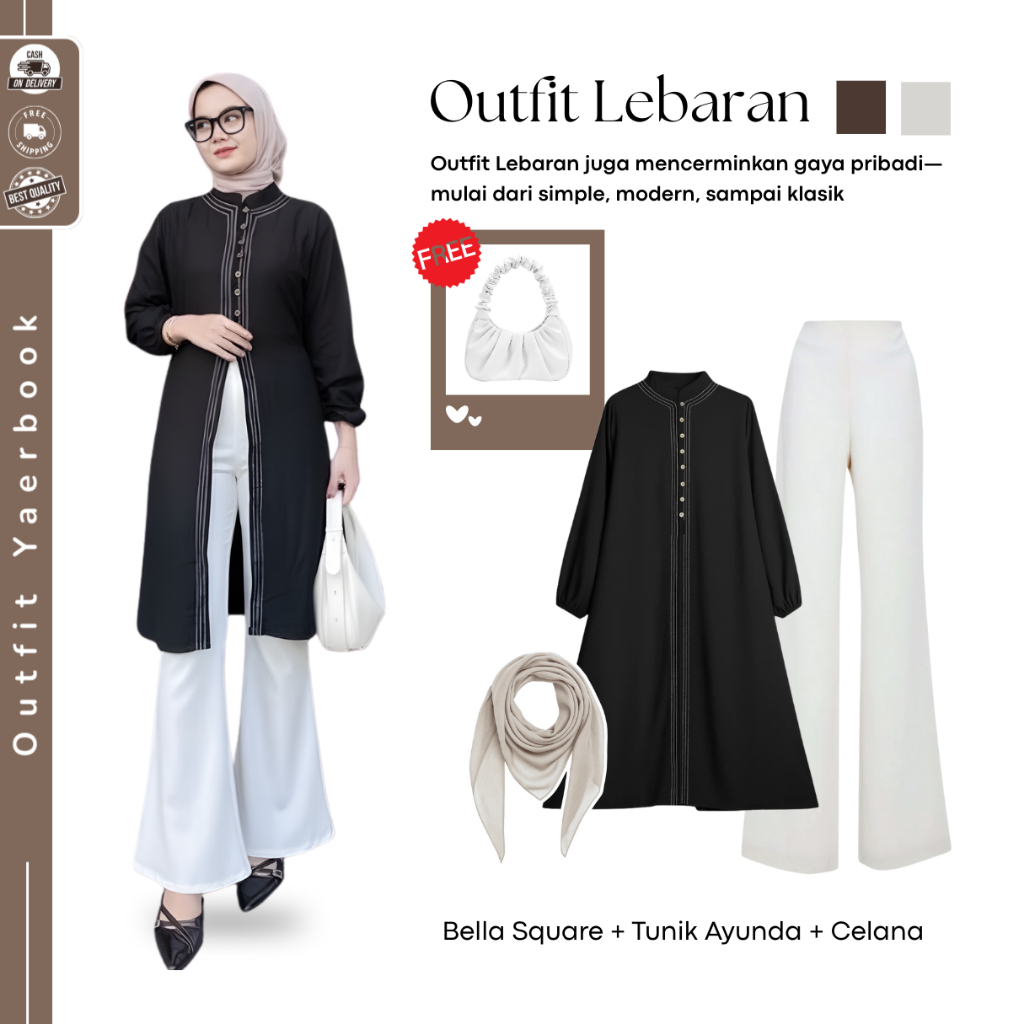 Olive Setelan Elegan Wanita Terbaru ( Bella Square + Tunik Ayudia + Celana Cutbray ) Outfit Kondanga