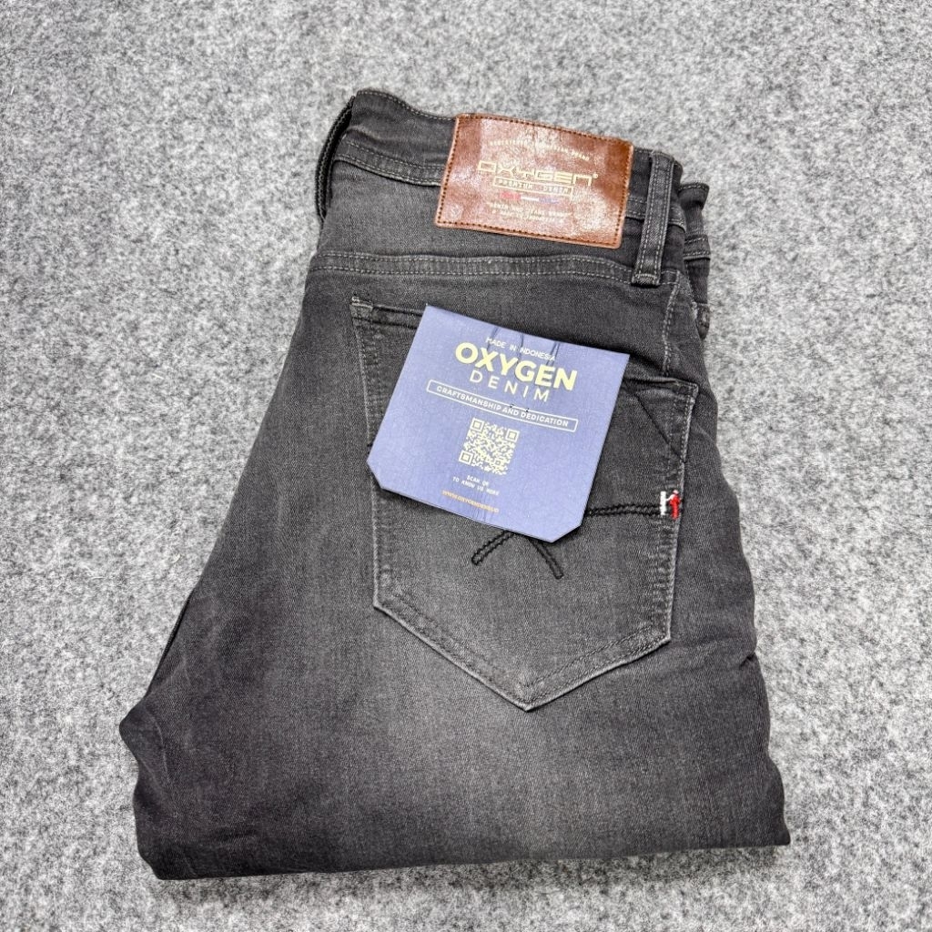 OXYGEN DENIM Original - Celana Jeans Pria Grey Sandwash Slim Fit Premium - Celana Panjang Denim Abu-