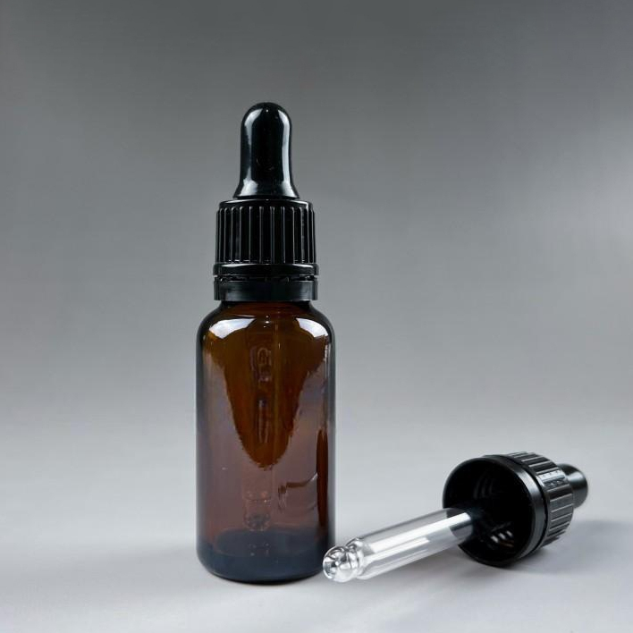 Botol Pipet Kaca Amber 20ml Segel / Botol Kaca 20ml Amber Tutup Hitam Segel