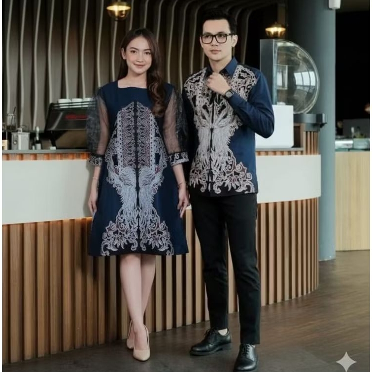 COUPLE BATIK PASANGAN BATIK DENIA FASHION MOTIF ANANTA DRESS PREMIUM FULL TRIKOT DAN KEMEJA FULL FUR