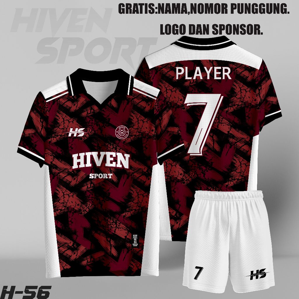 JERSEY FUTSAL CUSTOM NAMA + PUNGGUNG + LOGO MERAH HITAM UNTUK ANAK DEWASA CEWEK COWOK KEREN