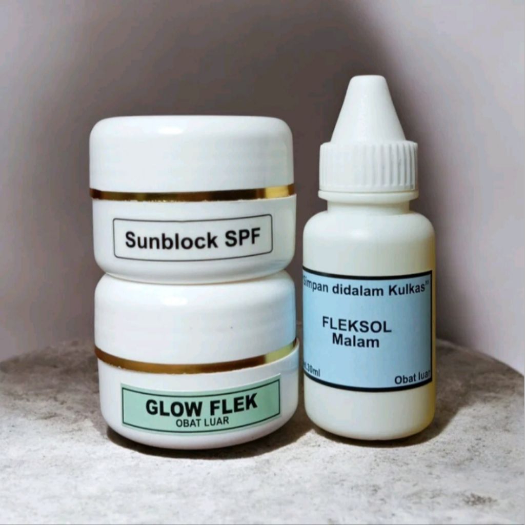 PAKET FLEK GLOWING 3IN1 'TONER FLEKSOL + CREAM MALAM GLOW FLEK + DAY CREAM SUNBLOK'