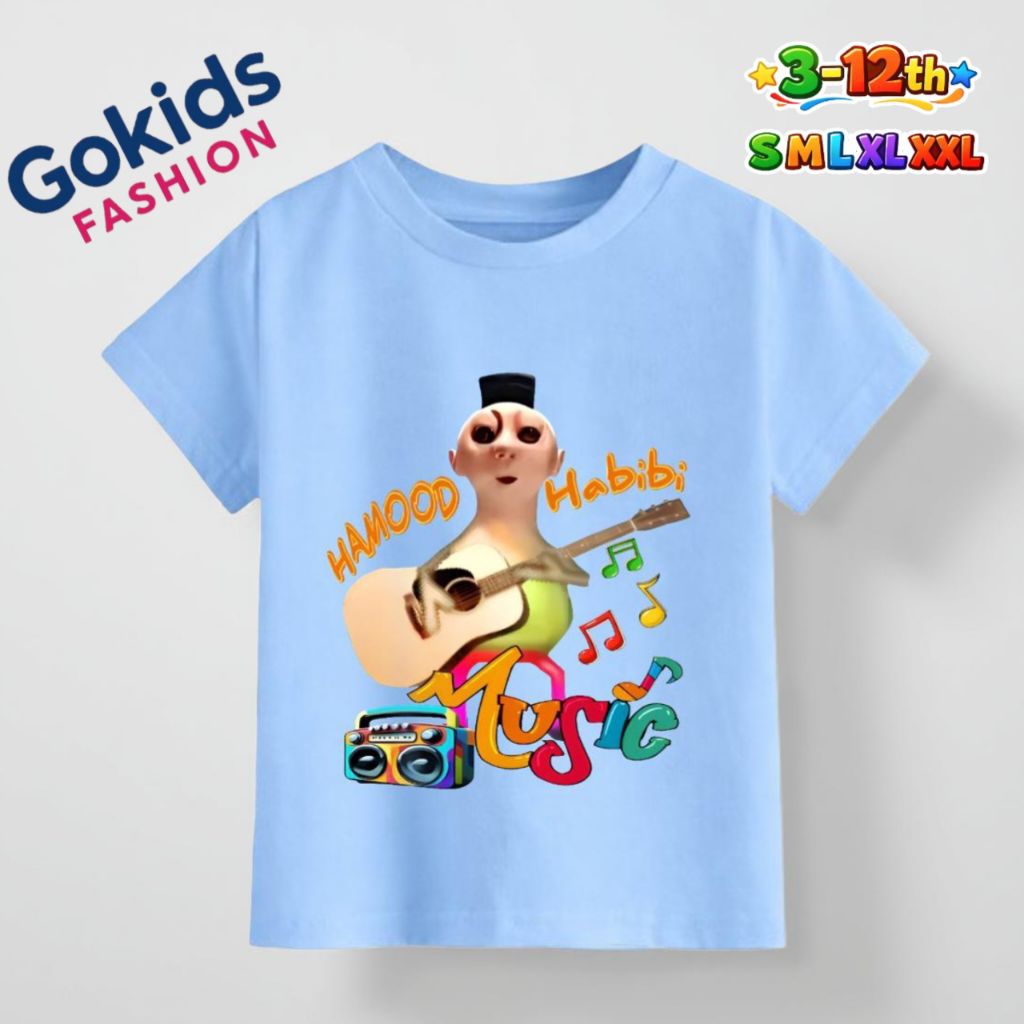 Gokids - Kaos Oblong Anak Hamood Habibi Gitar Tshirt Anak Cowok Cewek 3-12 Tahun