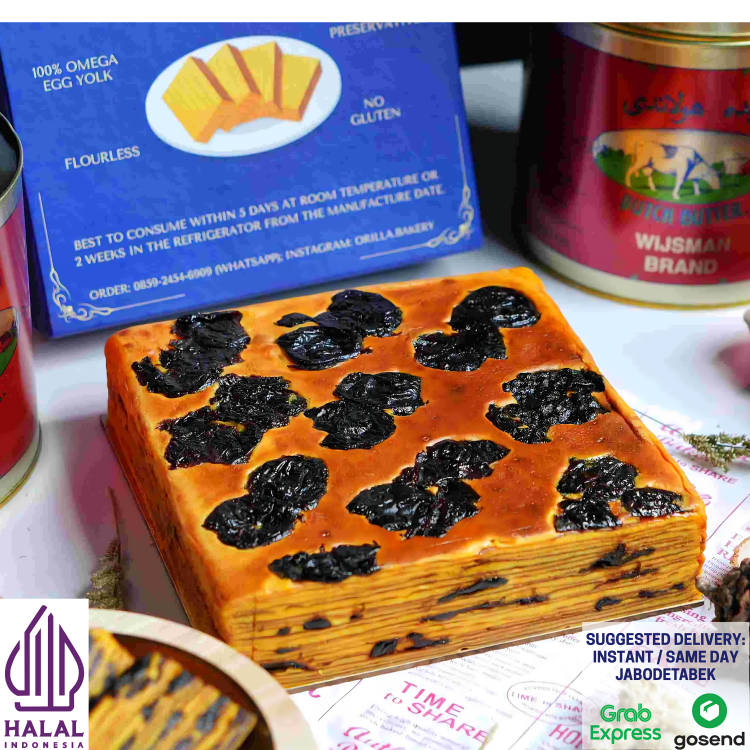 Lapis legit premium Prunes 18x18 Orilla Bakery Full Wisman Gluten Free Kuning Telur Omega