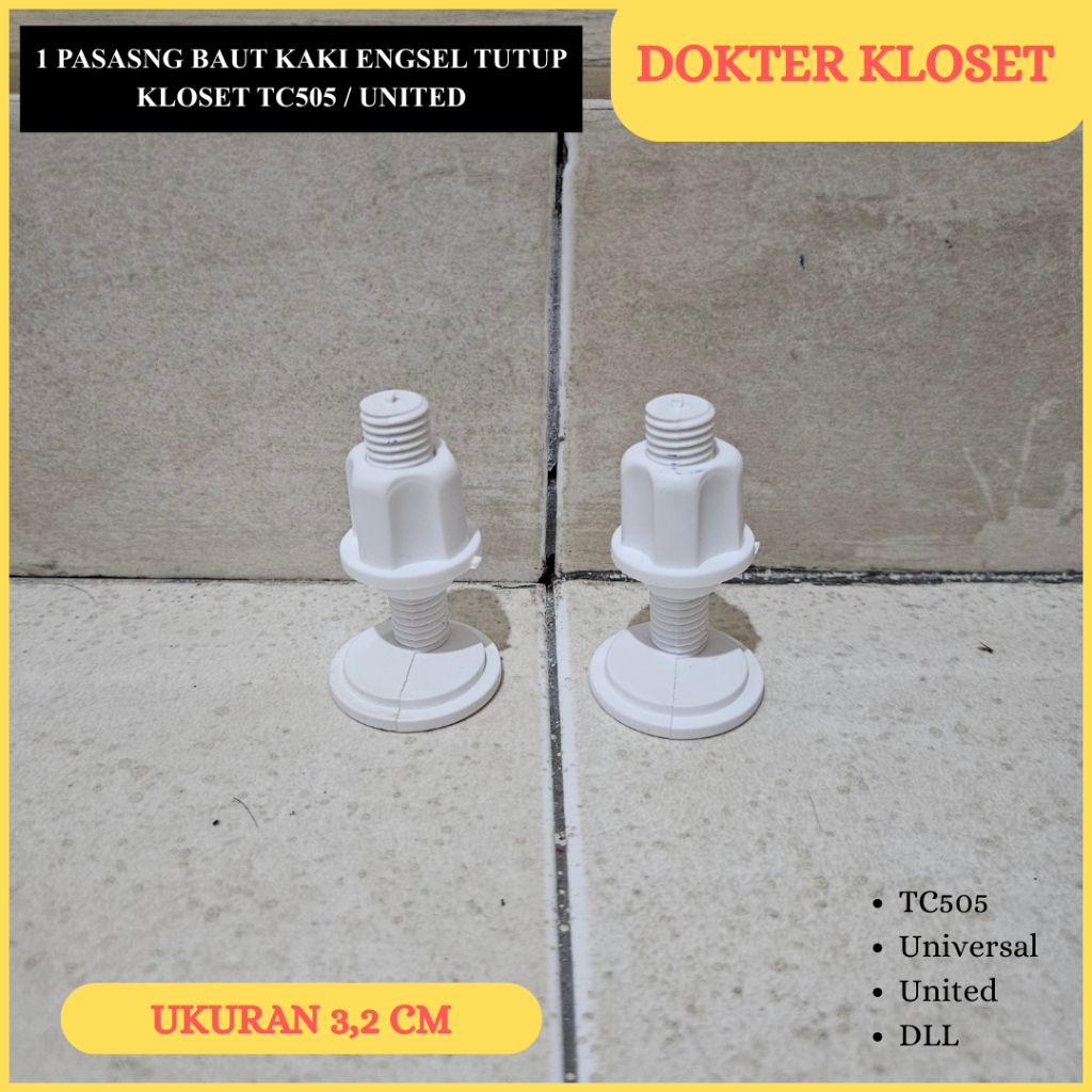 (2 pcs) Baut Kaki Engsel Tutup Kloset 505 / United Plastik ABS – Kompatibel dengan TOTO, Pengganti B