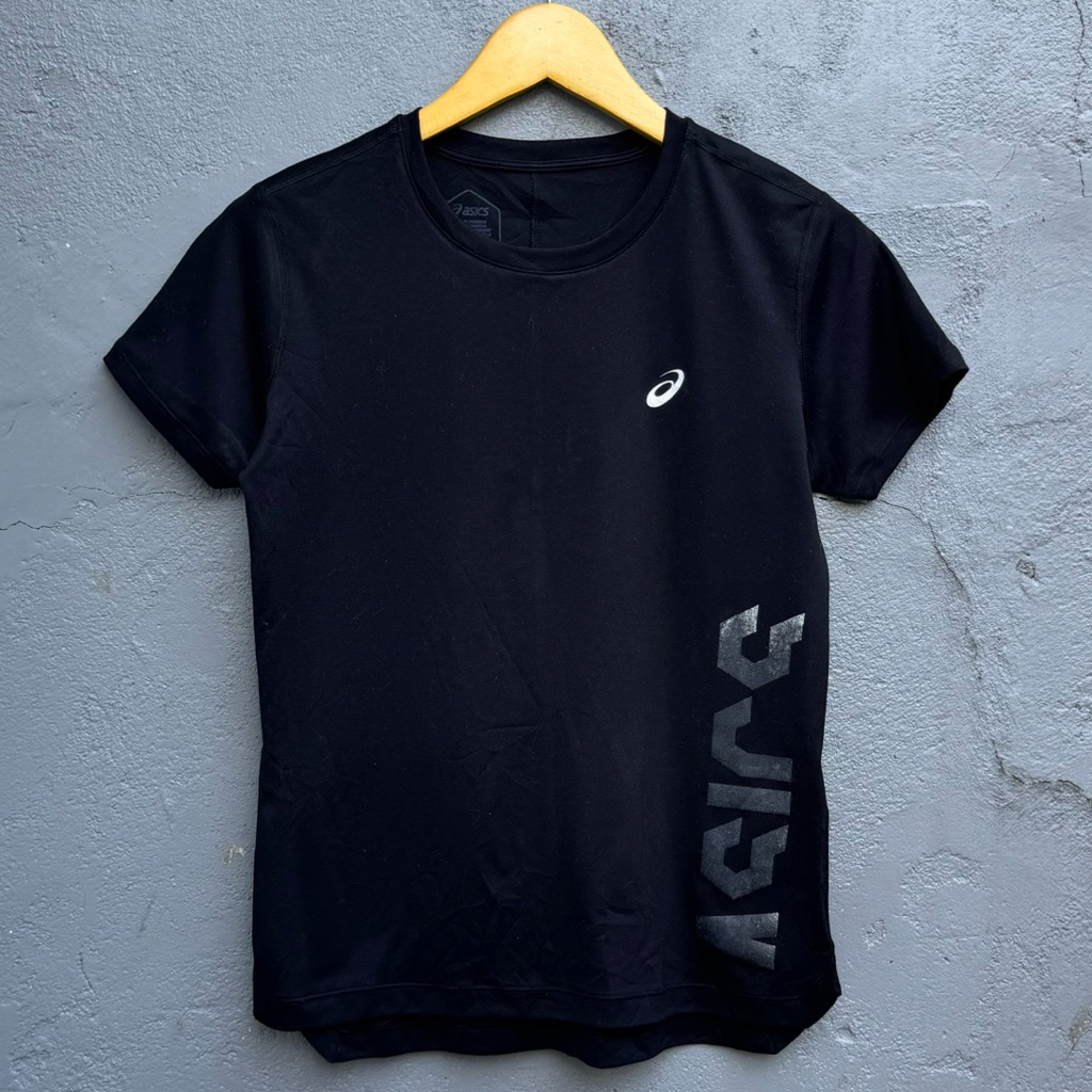 kaos jersey olahraga running asics hitam wanita wo1