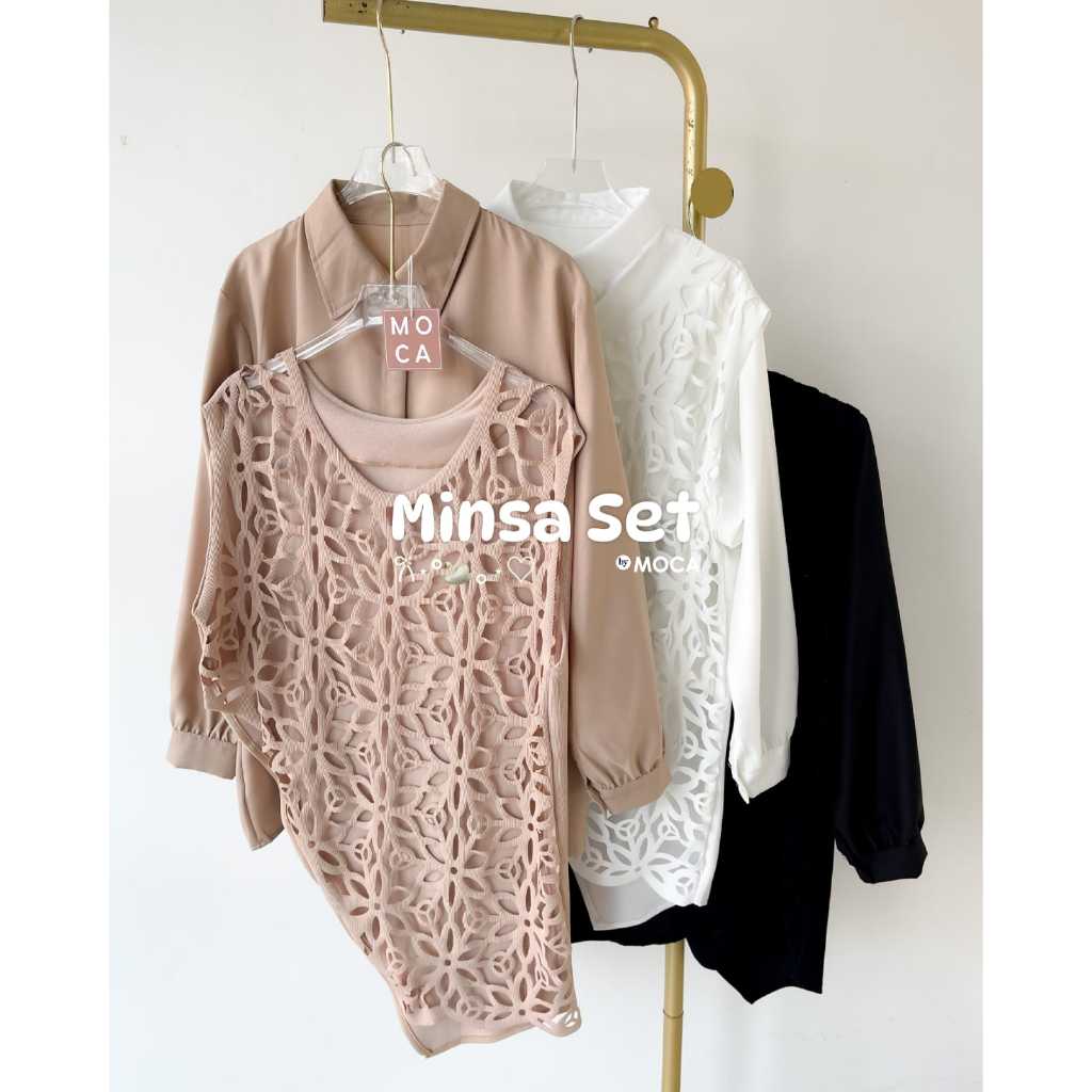 MINSA BLOUSE SET VEST SHAKILA MIX KNIT PREMIUM ADEM NYAMAN MURAH MEWAH BY MOCA