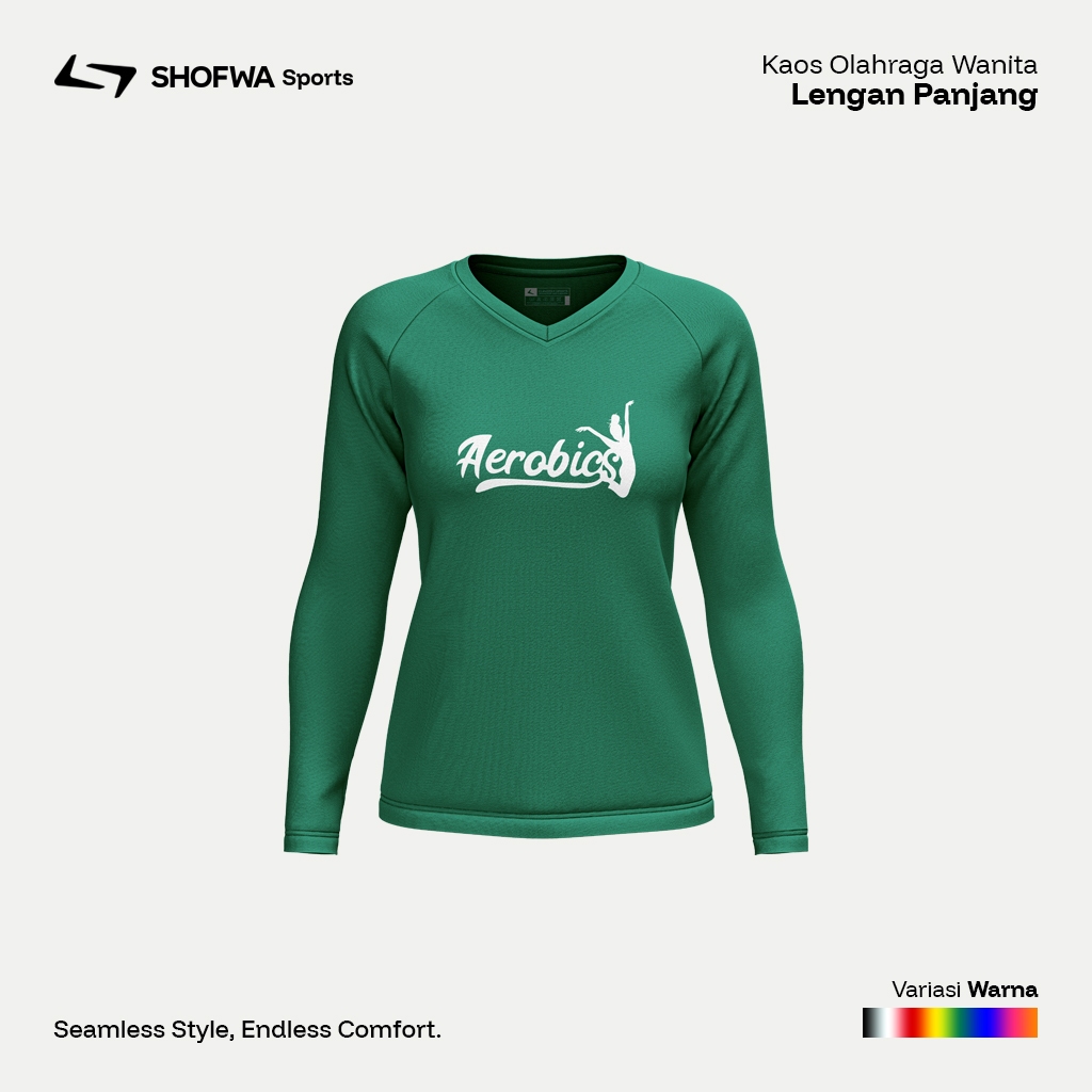 Kaos Olahraga Wanita Warna Hijau Botol Panjang Kaos Aerobics Running Senam Fitness Lari Big Size Jum