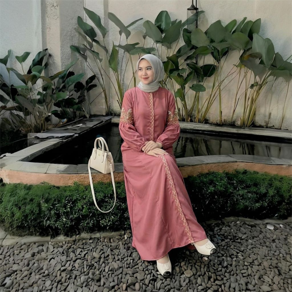 Terbaru[COD] Abayya Turkey Dress Muslimah Bordir Terkini Abaya Mewah dengan Tampilan Lengan Balon