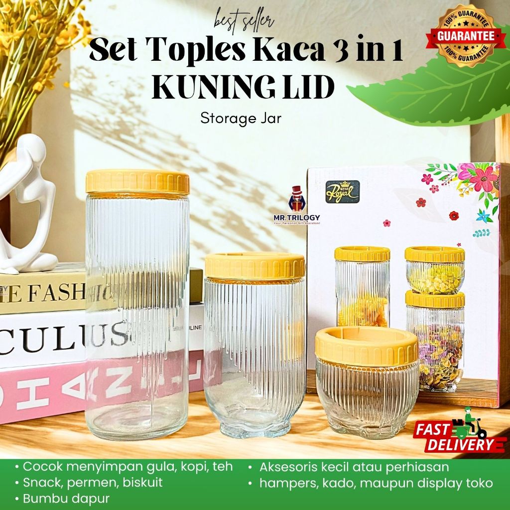Toples Kaca Kedap Udara 3 in 1 Tempat Penyimpanan Kue Kering Lebaran Imlek Idul Fitri Toples Kaca Ae