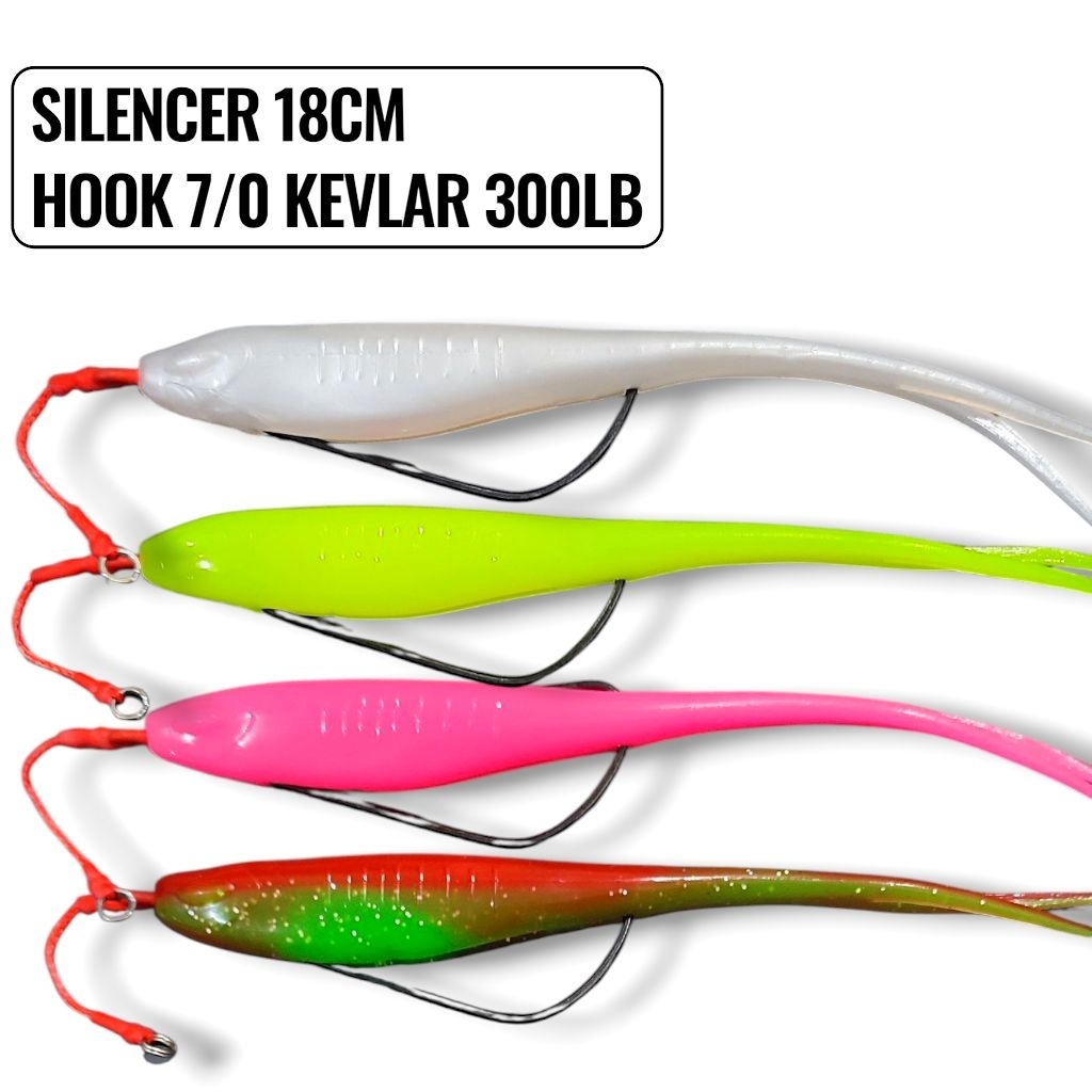 SILENCER 18CM PLUS HOOK ASIS KEVLAR 300LB. umpan casting toman. lure casting toman