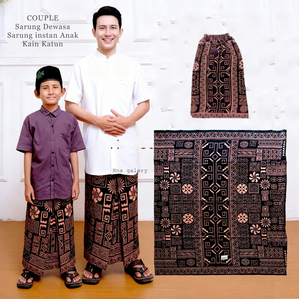 COUPLE Sarung Ayah dan sarung anak instan kain katun motif etnik
