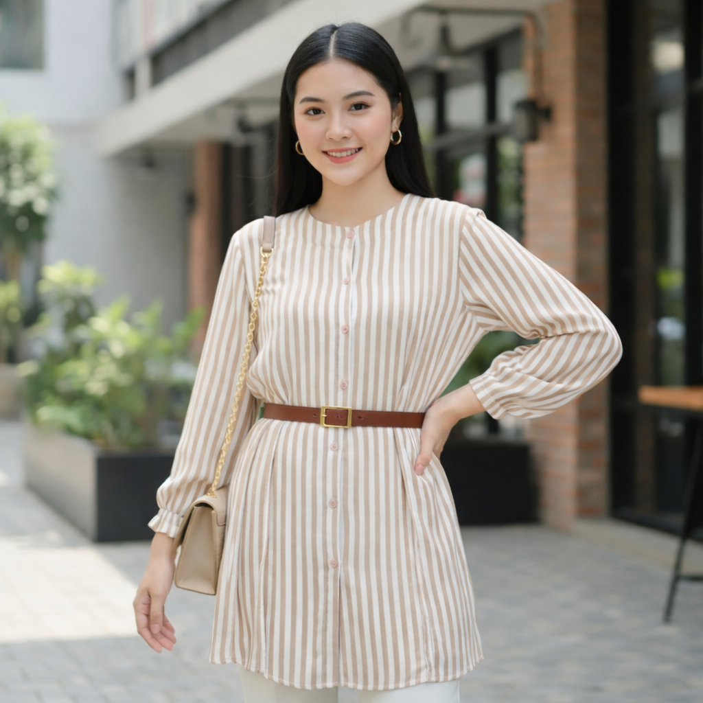 TUNIK WANITA MOTIF GARIS SALUR BAHAN RAYON PREMIUM ADEM DAN ENAK DIPAKAI