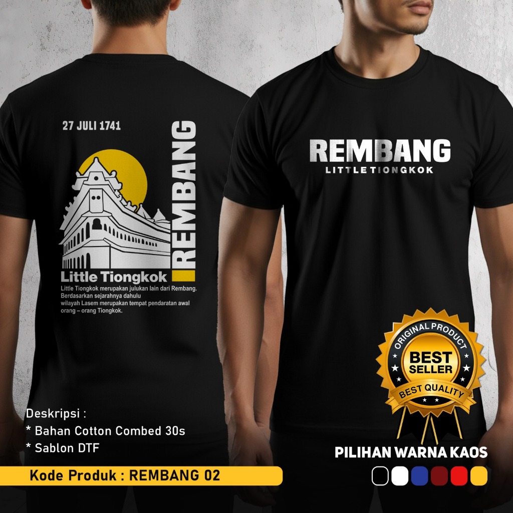 Kedbel Kaos Pria Daerah Rembang Kode 02 Sablon DTF Premium Bahan Cotton Combed 30s