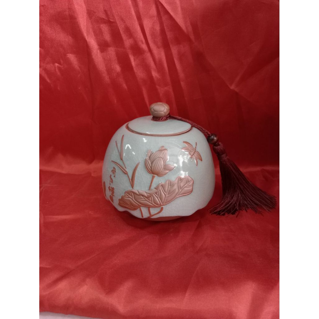 pajangan toples model retak1000 bunga timbul