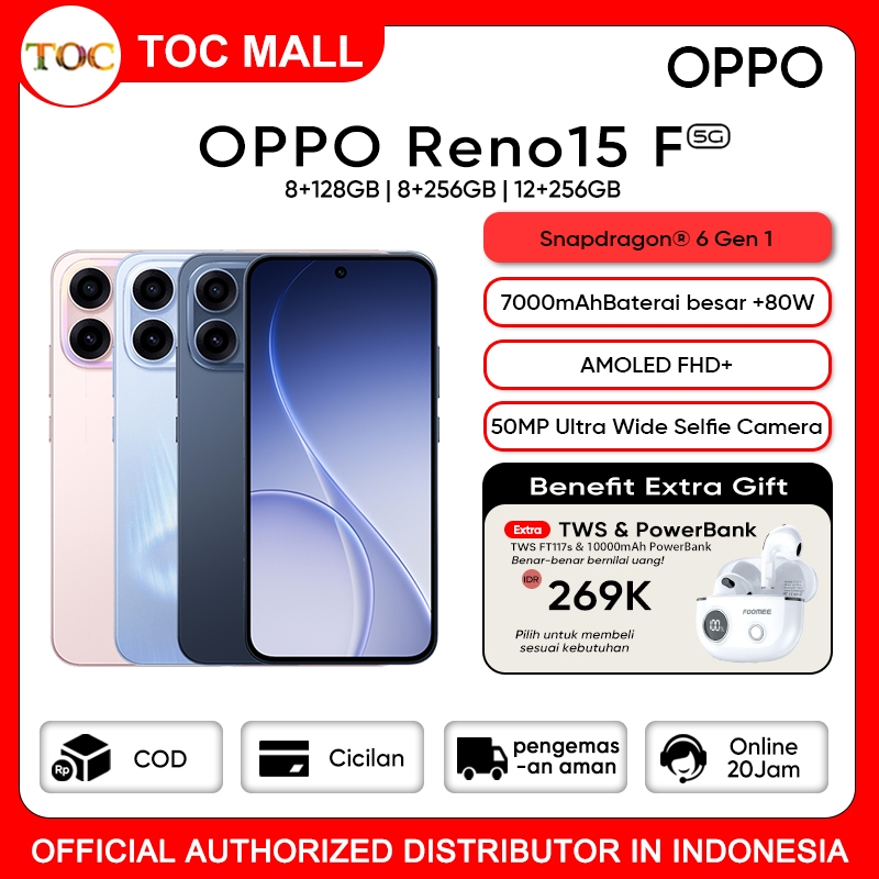 OPPO Reno15 F 5G 8+256GB 12+256GB - Garansi Resmi, OPPO Terbaru 2026, HP Murah Original Asli