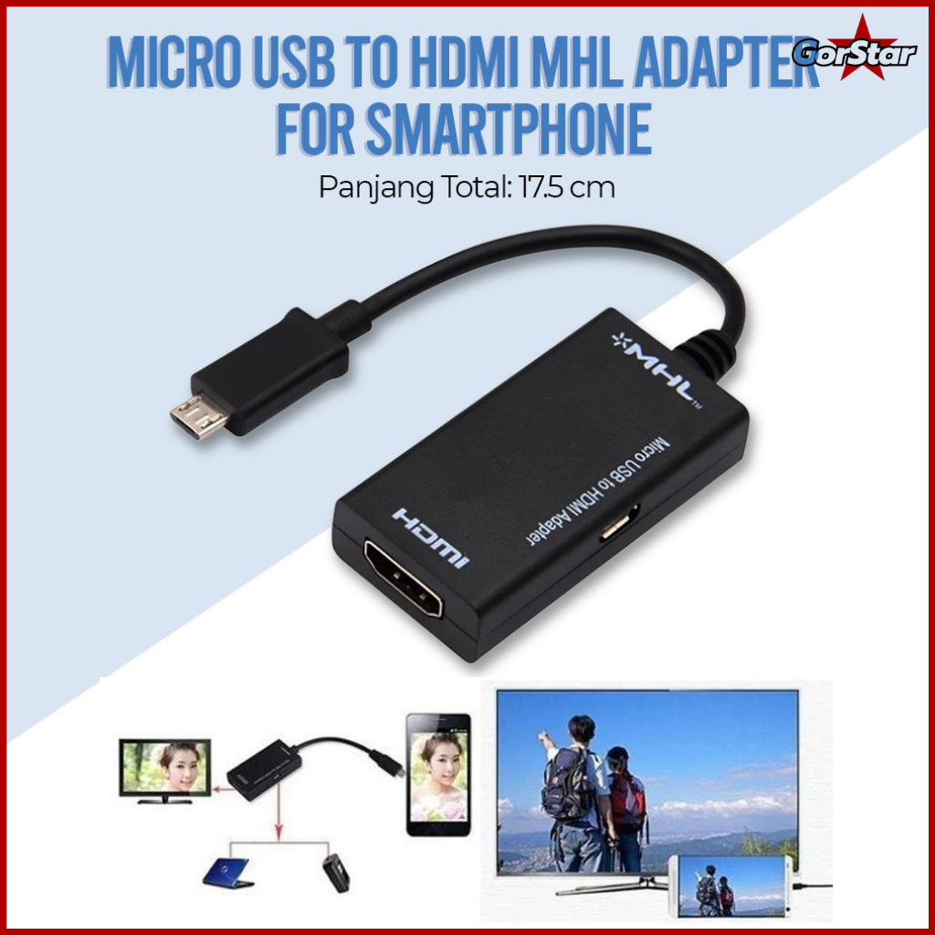 Converter HUB Micro USB to HDMI MHL Adapter TV 720p for Smartphone - ROBOTSKY - Black