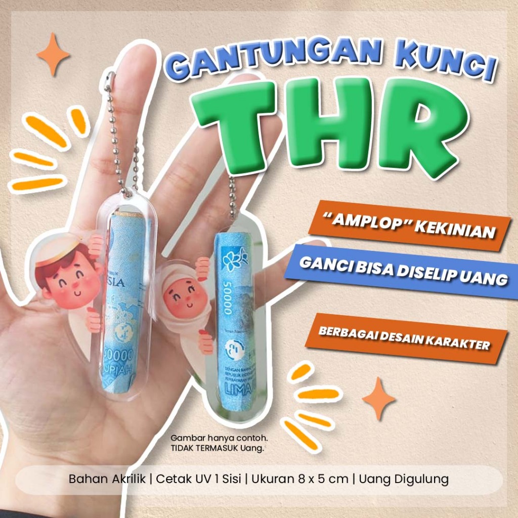 Amplop THR Unik Akrilik Custom | Gantungan Kunci Uang Lebaran Karakter