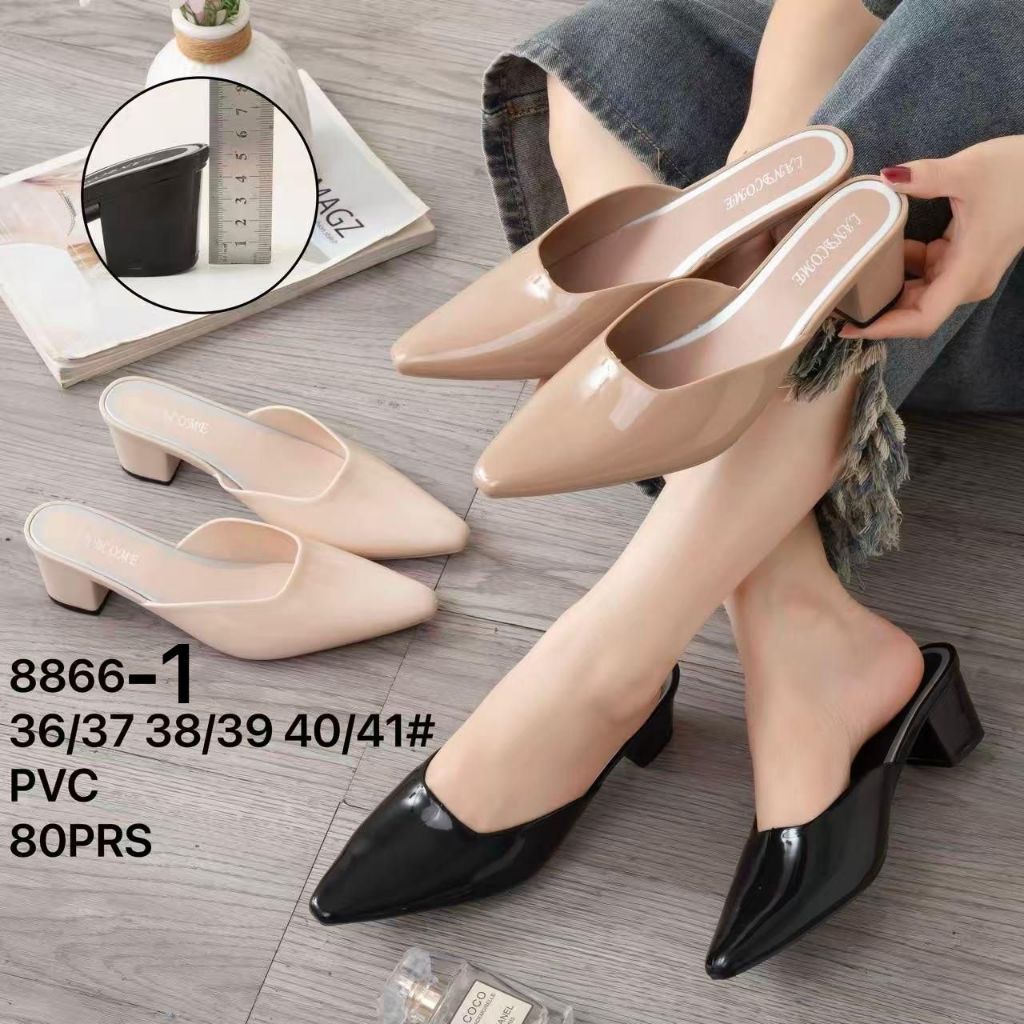 Landcome 8866-1Model Hak Chunky 5 Cm Sandal Jelly Wanita Terbaru Karet Kekinian Sepatu Heels Slip-On