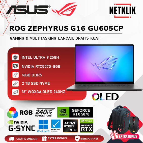 Laptop ASUS ROG ZEPHYRUS G16 GU605CP Ultra 9 285H 16GB DDR5 2TB SSD RTX5070 -8GB RGB