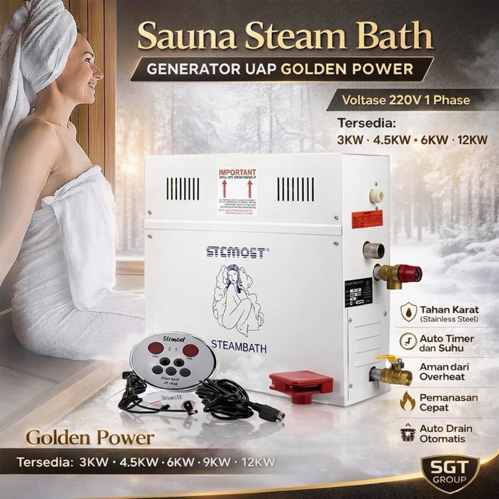 Steam Generator Sauna Bath Machine Golden Power Japan Mesin Uap Sauna Mandi Spa Room Uap Elektrik Al