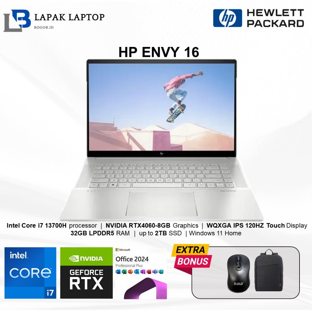 HP Envy 16 Intel I7 13700H 32GB DDR5 2TB RTX4060-8GB 16.0 WQXGA IPS 120HZ Touch BL Win11Home Silver