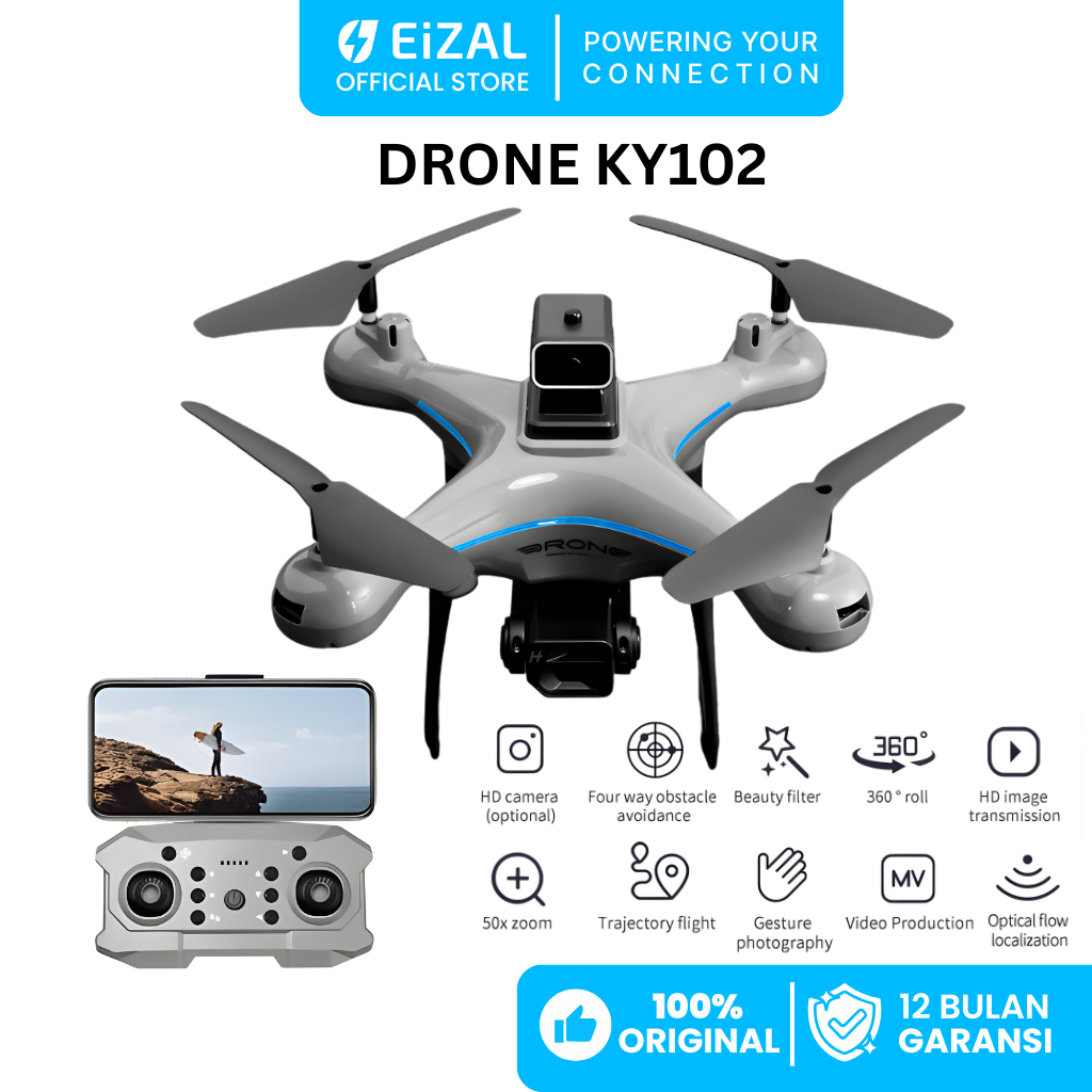 EiZAL Drone FPV KY102 Kamera Drone Jarak Jauh / Drone Futuristik Brushless Optical Flow Dual Camera